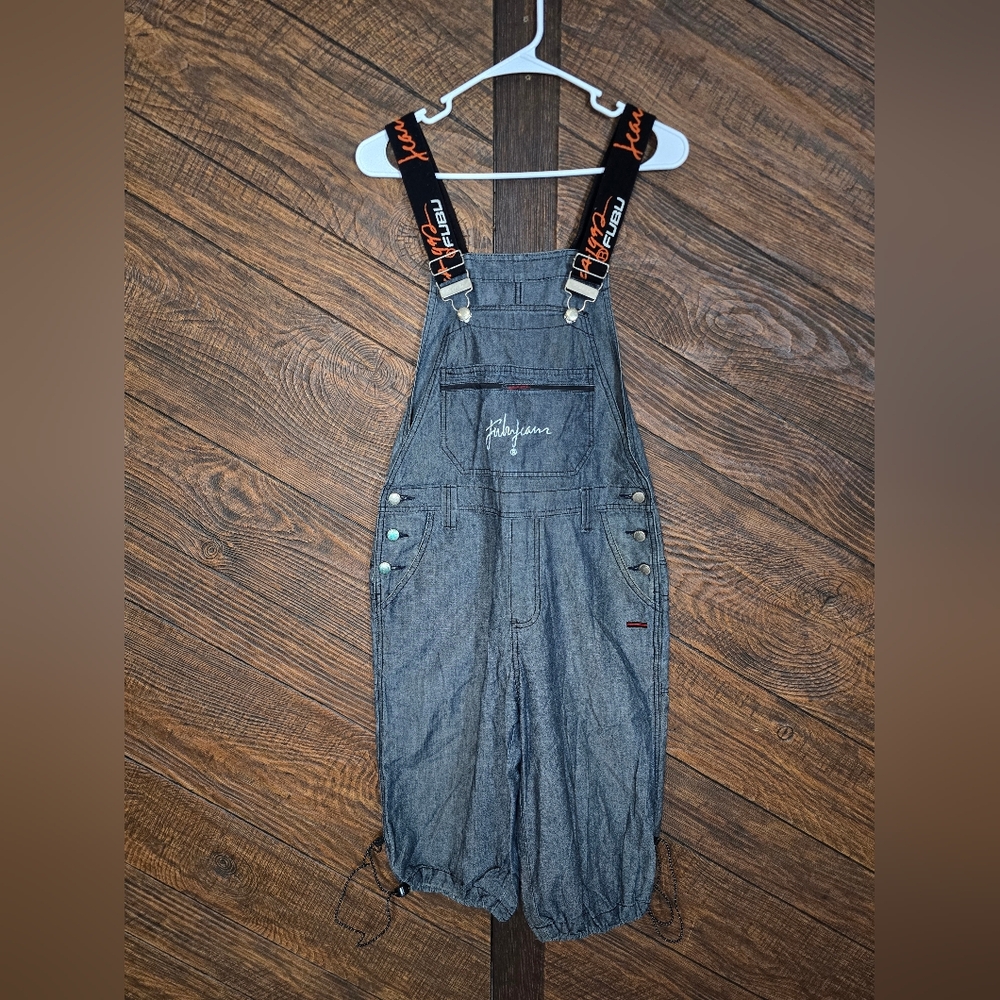 RARE Y2K Anniverary Release FUBU Lightweight Denim Adjustable Overall Shorts